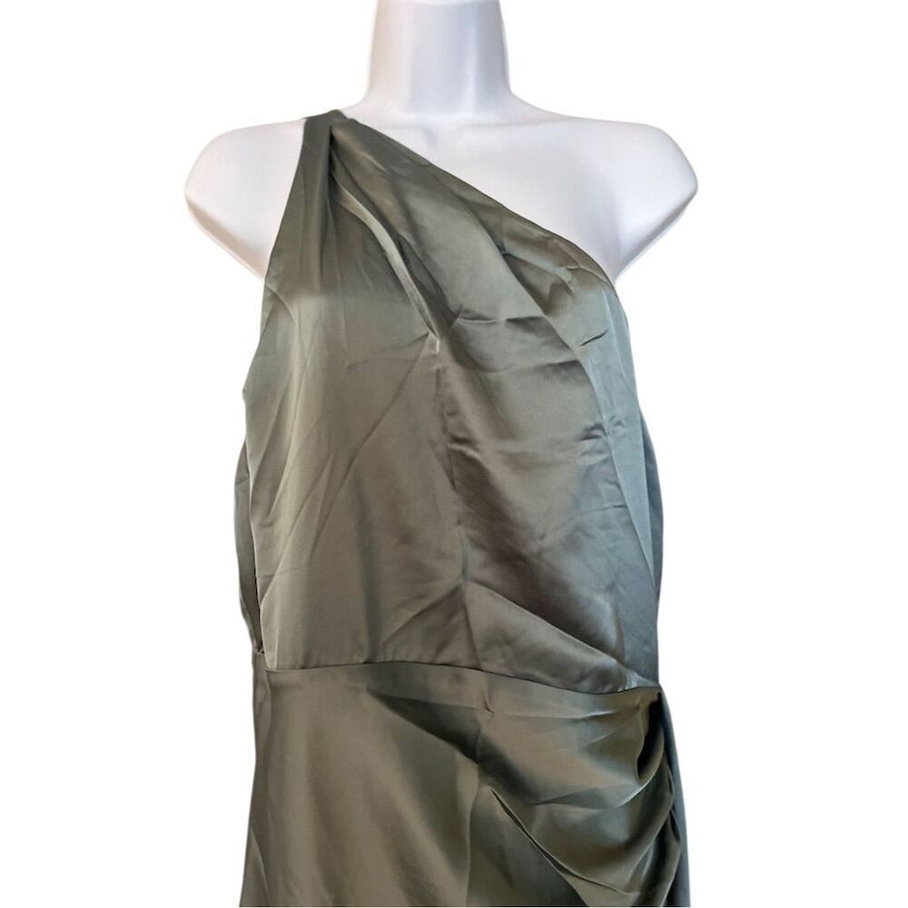 Lulus Women's XL Green One-Shoulder Satin Maxi Dress Evening Gown - Picture 2 of 15